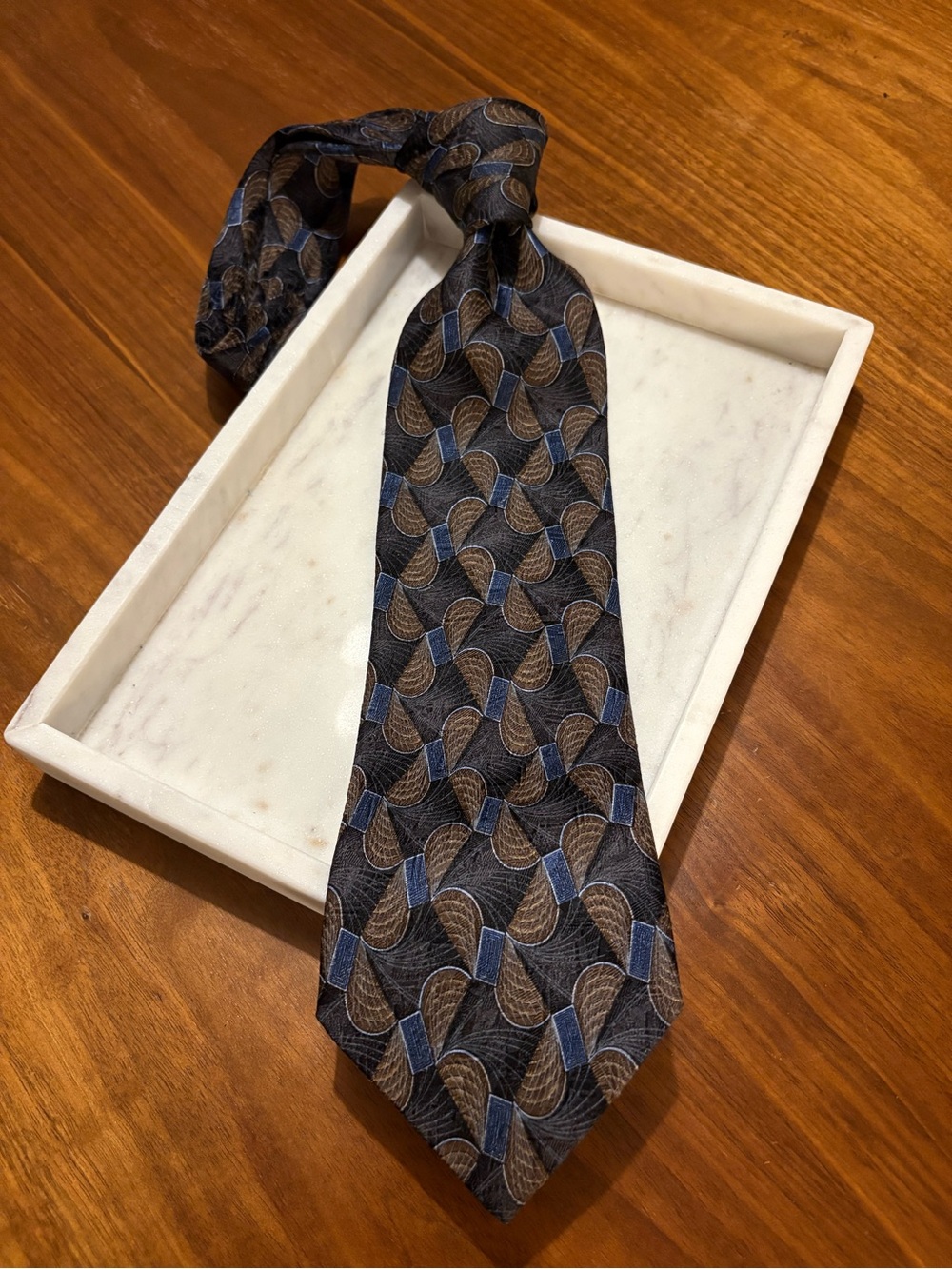 Ermenegildo Zegna Neck Tie 90's Vintage 100% Silk Geometric Motif Made in Italy